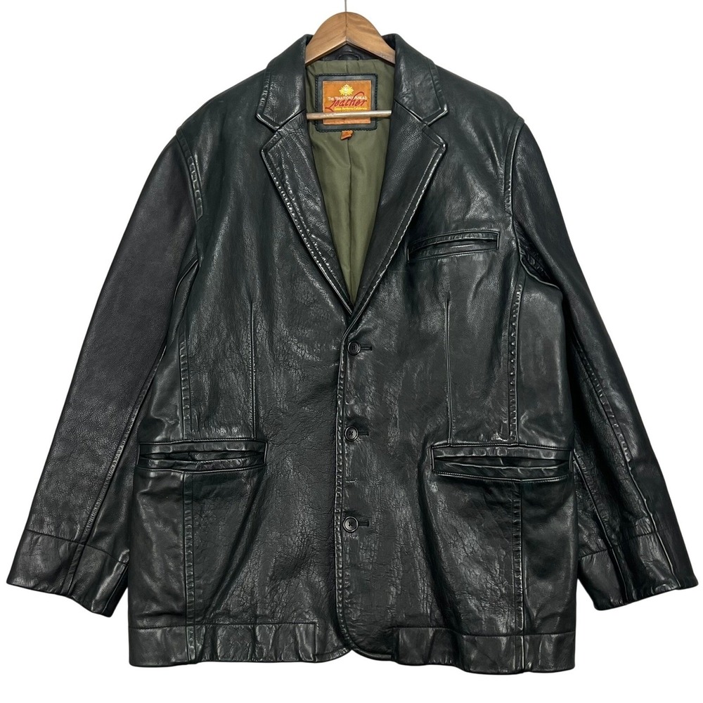 Vintage The Territory Ahead Leather‎ Blazer Jacket Black Mens XL Button Up Lined